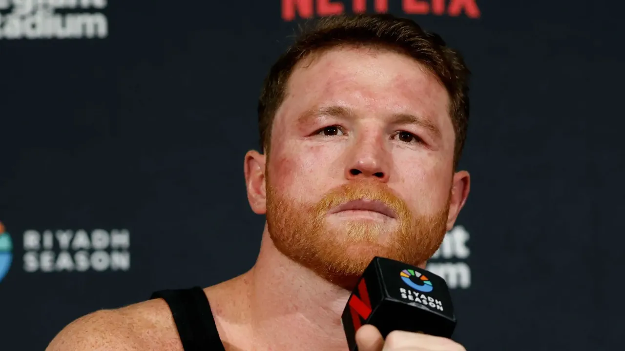 LAS VEGAS, NEVADA - SEPTEMBER 13: Canelo Alvarez speaks to the media during a press conference following his undisputed super middleweight title fight where he was defeated by Terence Crawford (not pictured) by unanimous decision (116-112, 115-113, 115-113) during Netflix's Canelo v Crawford Fight Night at Allegiant Stadium on September 13, 2025 in Las Vegas, Nevada.  (Photo by Harry How/Getty Images for Netflix)