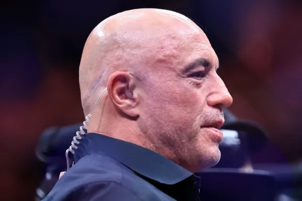 CHICAGO, ILLINOIS - AUGUST 16: Joe Rogan looks on during UFC 319 at the United Center on August 16, 2025 in Chicago, Illinois. (Photo by Geoff Stellfox/Getty Images)