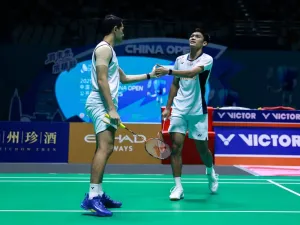 Fajar Alfian/Muhammad Shohibul Fikri kala berlaga di semifinal China Open 2022 melawan Liang Wei Keng/Wang Chang, di Olympic Sport Center Gymnasium, Changzhou, Sabtu (26/7/2025).