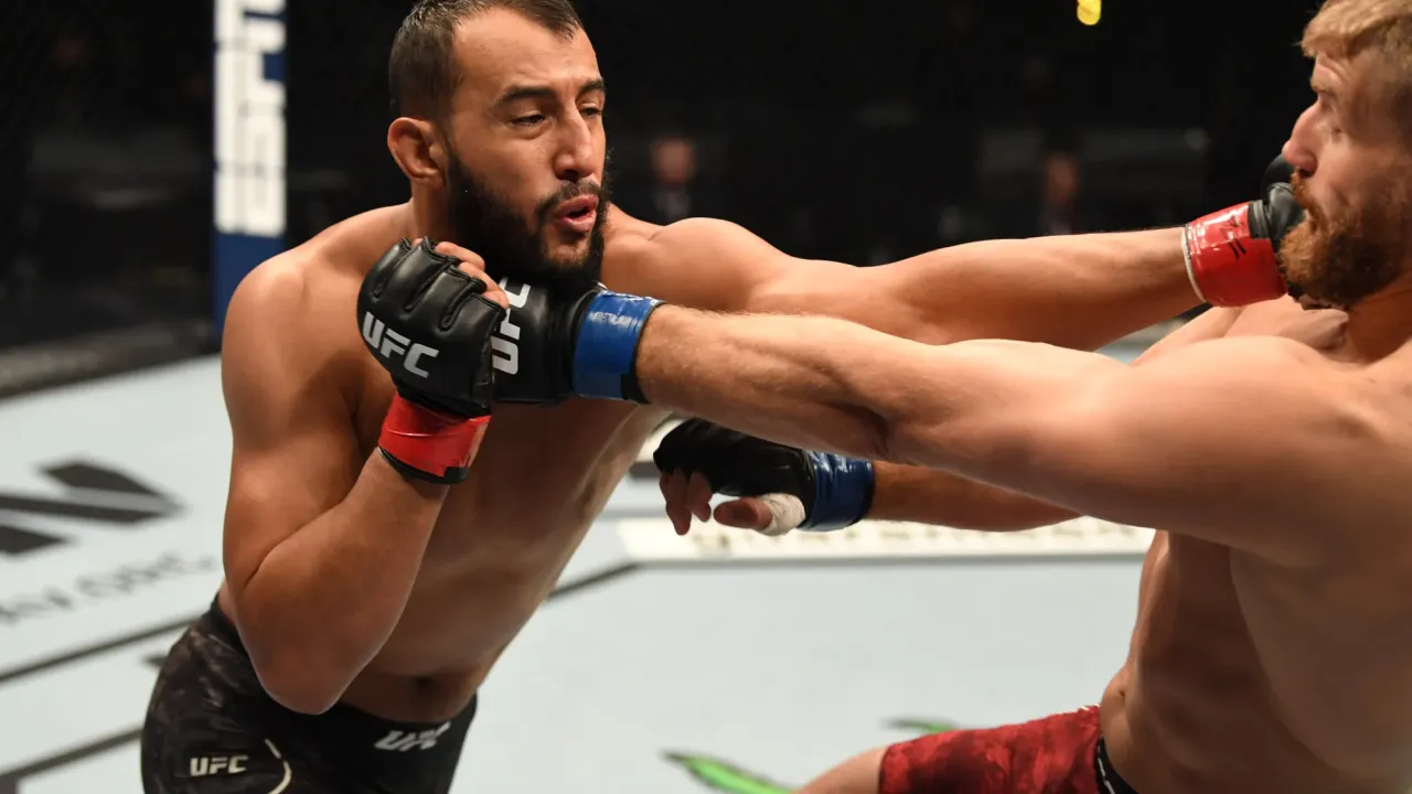 ABU DHABI, UNITED ARAB EMIRATES - SEPTEMBER 27: (L-R) Dominick Reyes punches Jan Blachowicz of Poland in their light heavyweight championship bout during UFC 253 inside Flash Forum on UFC Fight Island on September 27, 2020 in Abu Dhabi, United Arab Emirates. (Photo by Josh Hedges/Zuffa LLC)