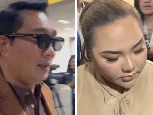 Mantan Gubernur Jawa Barat, Ridwan Kamil, dan Selebgram Lisa Mariana mendatangi gedung Bareskrim Polri, Jakarta, Kamis (7/8/2025). Keduanya hadir untuk pengambilan sampel DNA.