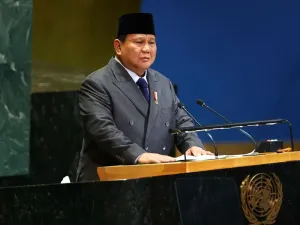 Presiden Indonesia Prabowo Subianto berbicara dalam KTT Perserikatan Bangsa-Bangsa (PBB) tentang Palestina di Markas Besar PBB di New York, Amerika Serikat, Senin (22/9/2025) waktu setempat.