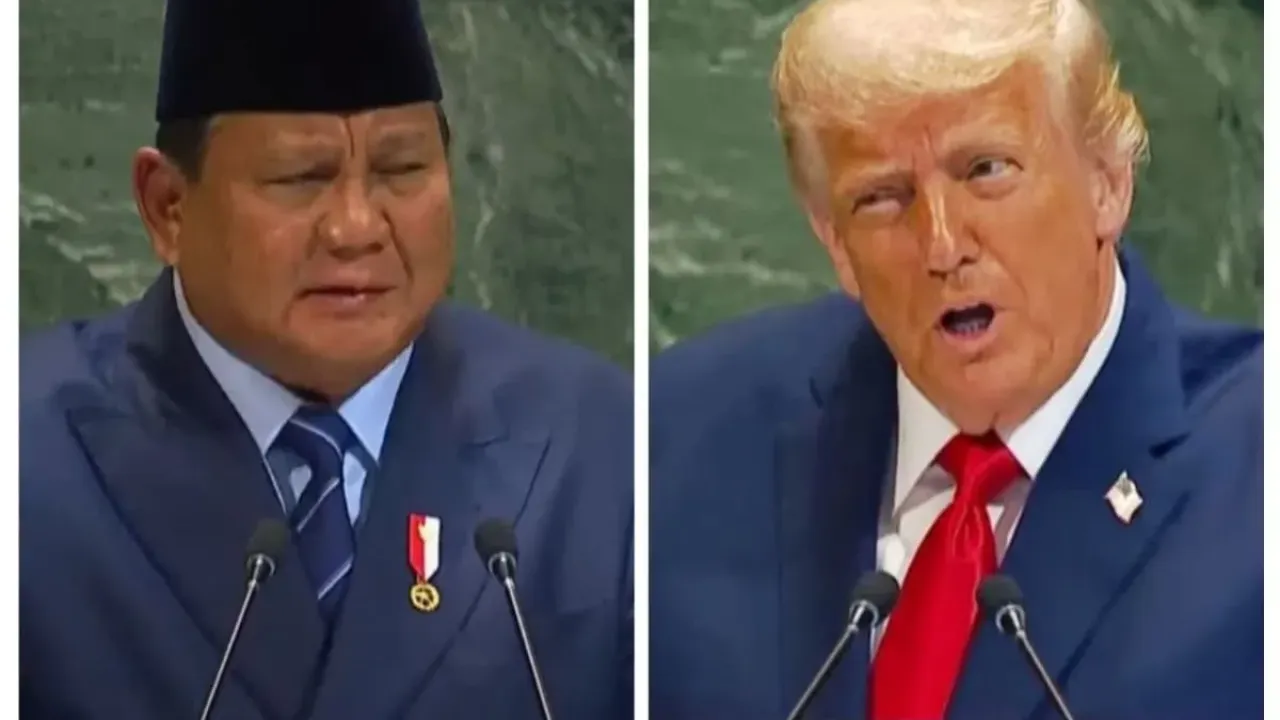 Kolase tangkapan layar video Presiden Indonesia Prabowo Subianto (kiri) dan Presiden Amerika Serikat Donald Trump (kanan) saat sesi Debat Umum di Sidang Umum PBB, New York, 23 September 2025.