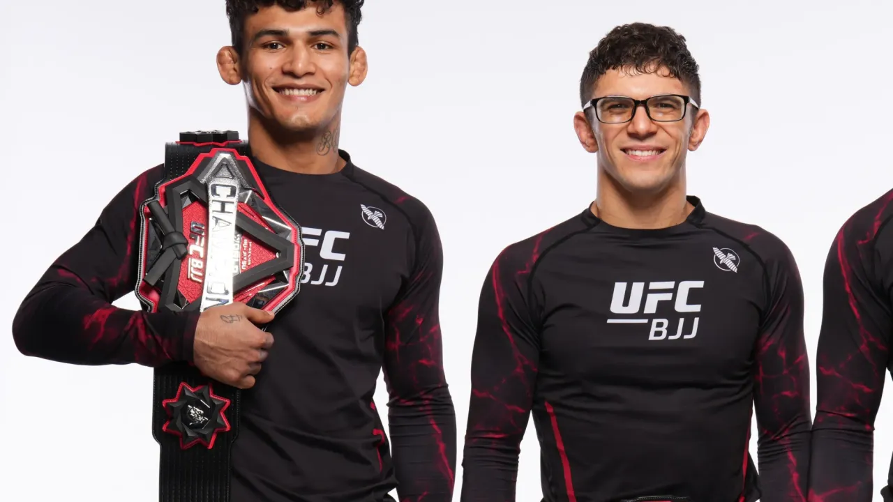  LAS VEGAS, NEVADA – JUNE 25: (L-R) Carlos Henrique, Mikey Musemeci, and Andrew Tackett pose for a photo backstage during the UFC BJJ event at UFC APEX on June 25, 2025 in Las Vegas, Nevada. (Photo by Chris Unger/Zuffa LLC)