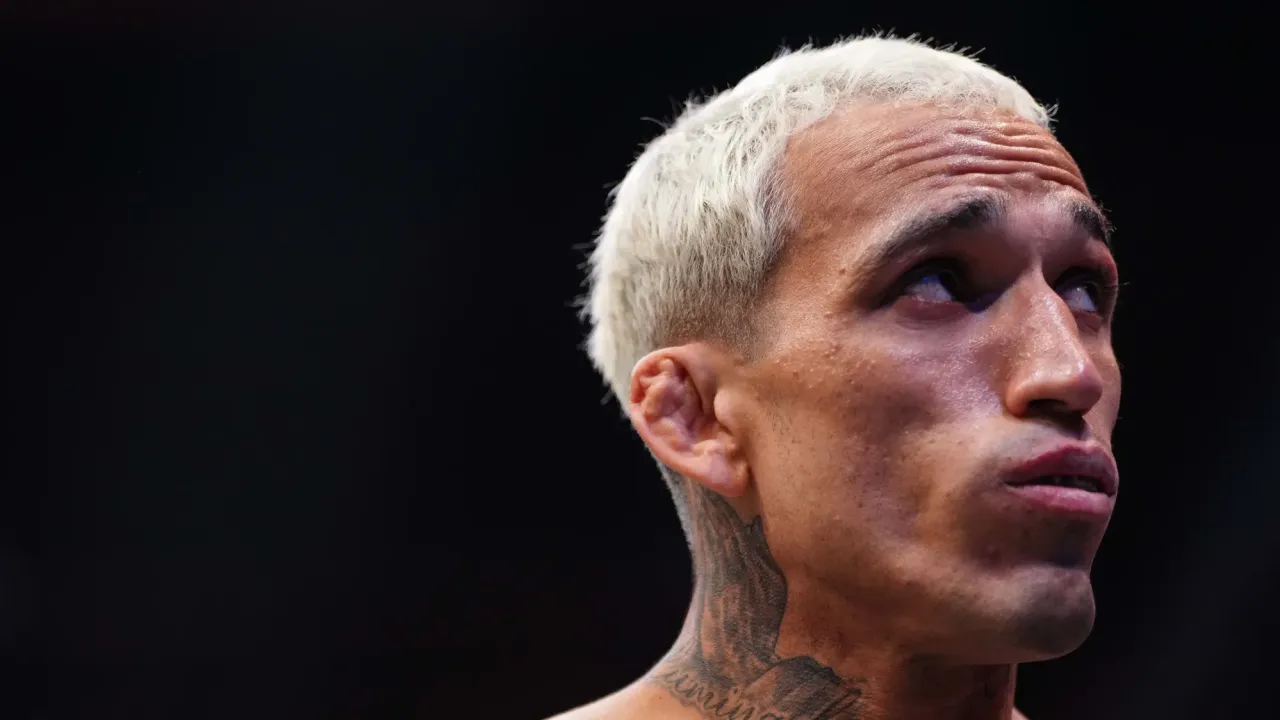 LAS VEGAS, NEVADA - JUNE 28: Charles Oliveira of Brazil enters the Octagon in the UFC lightweight championship bout during the UFC 317 event at T-Mobile Arena on June 28, 2025 in Las Vegas, Nevada. (Photo by Jeff Bottari/Zuffa LLC)
