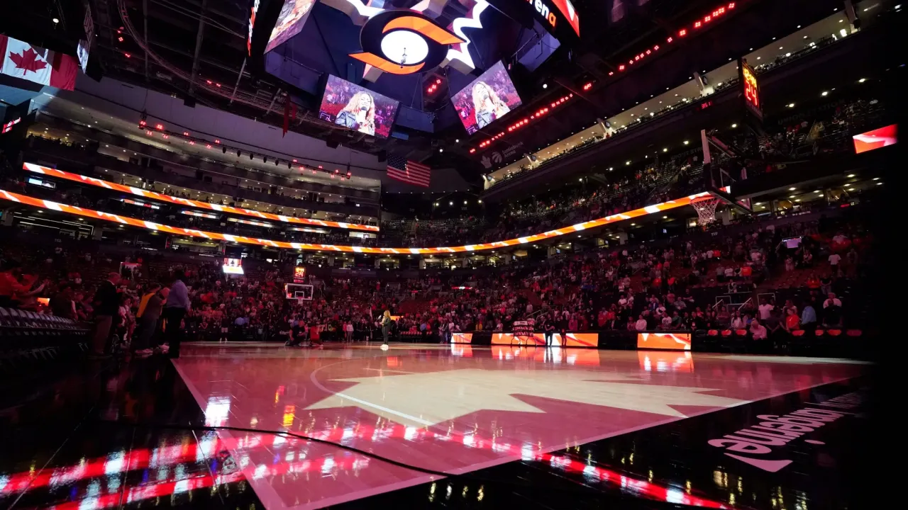 May 13, 2023; Toronto, Ontario, Canada; A general view of Scotiabank Arena during the anthem before the first ever WNBA game in Canada between Chicago Sky and Minnesota Lynx. Mandatory Credit: John E. Sokolowski-USA TODAY Sports