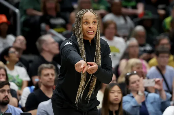SEATTLE, WASHINGTON - JULY 05: Head coach Teresa Weatherspoon of the Chicago Sky reacts against the Seattle Storm at Climate Pledge Arena on July 05, 2024 in Seattle, Washington. (Photo by Steph Chambers/Getty Images)