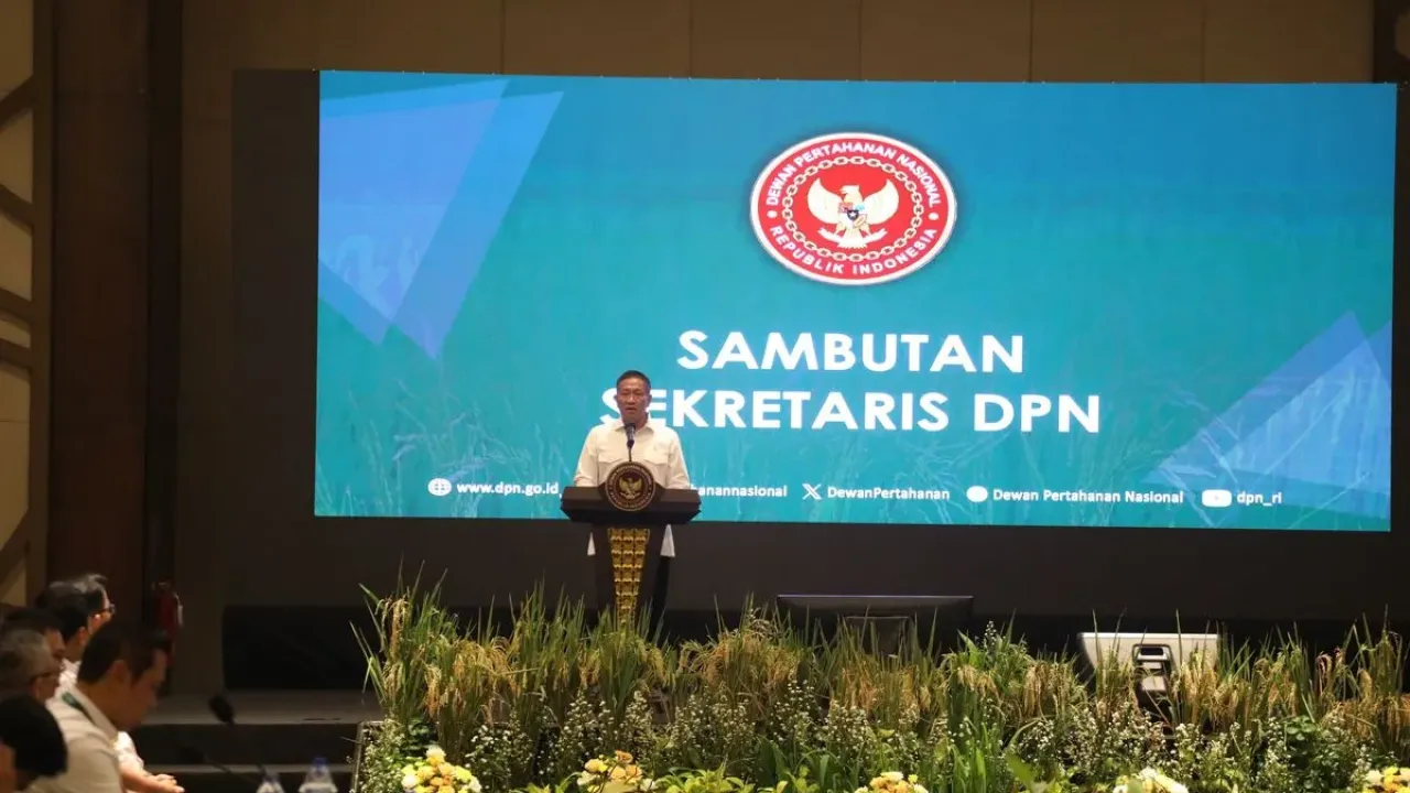 Sekretaris Dewan Pertahanan Nasional (DPN) sekaligus Wakil Menteri Pertahanan Donny Ermawan Taufanto saat membuka Admin Game Swasembada Pangan di Jakarta, Selasa (23/9/2025).