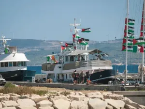 The Global Sumud Flotilla docks at the port of Bizerte, in northern Tunisia. The flotilla, which aims to break Israel&#39;s blockade on Gaza, has postponed its departure to Saturday due to logistical reasons, according to organizers. Hasan Mrad/ZUMA Press Wire/dpa