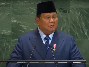 Tangkapan layar video Presiden Indonesia Prabowo Subianto saat berpidato di Sidang Umum ke-80 PBB di New York, Amerika Serikat, Selasa (23/9/2025).
