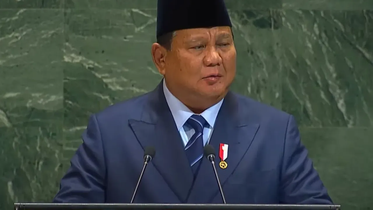 Tangkapan layar video Presiden Indonesia Prabowo Subianto saat berpidato di Sidang Umum ke-80 PBB di New York, Amerika Serikat, Selasa (23/9/2025).
