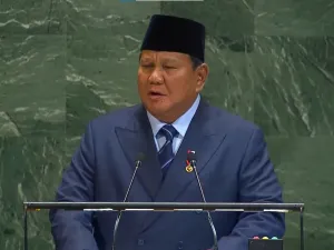 Tangkapan layar video Presiden Indonesia Prabowo Subianto saat berpidato di Sidang Umum ke-80 PBB di New York, Amerika Serikat, Selasa (23/9/2025).