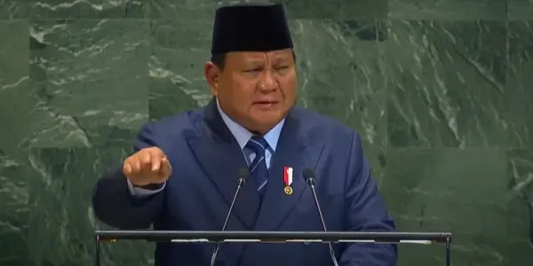 Presiden Prabowo Subianto ketika berpidato di Sidang Majelis Umum PBB, New York, AS pada Selasa (23/9/2025).