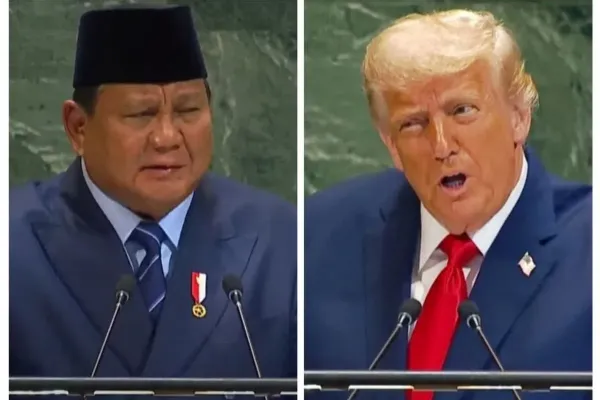 Kolase tangkapan layar video Presiden Indonesia Prabowo Subianto (kiri) dan Presiden Amerika Serikat Donald Trump (kanan) saat sesi Debat Umum di Sidang Umum PBB, New York, 23 September 2025.