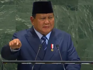 Presiden Prabowo Subianto ketika berpidato di Sidang Majelis Umum PBB, New York, AS pada Selasa (23/9/2025).