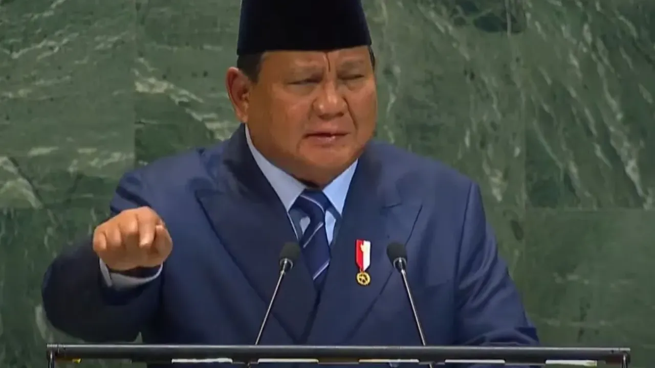Presiden Prabowo Subianto ketika berpidato di Sidang Majelis Umum PBB, New York, AS pada Selasa (23/9/2025).