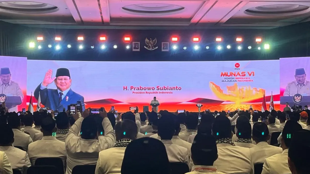 Presiden Prabowo Subianto dalam penutupan Musyawarah Nasional (Munas) PKS di Jakarta Pusat, Senin (29/9/2025).