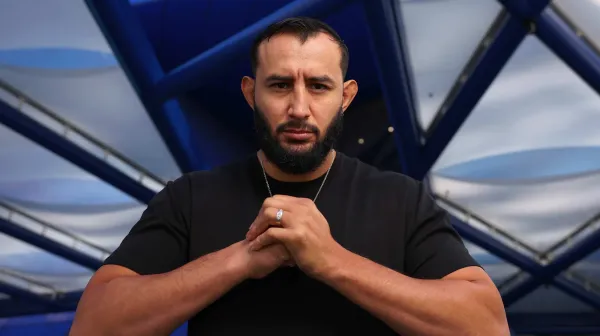 PERTH, AUSTRALIA - AUGUST 07: Dominick Reyes (No.8 UFC light heavyweight) poses following a UFC Fight Night: Ulberg v Reyes Press Conference at RAC Arena on August 07, 2025 in Perth, Australia. (Photo by Paul Kane/Zuffa LLC)
