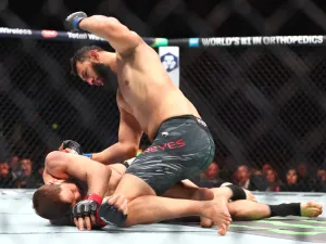 MIAMI, FLORIDA - APRIL 12: Dominick Reyes of the United States (R) knocks out Nikita Krylov of Ukraine in a light heavyweight fight during UFC 314 at Kaseya Center on April 12, 2025 in Miami, Florida. (Photo by Megan Briggs/Getty Images)