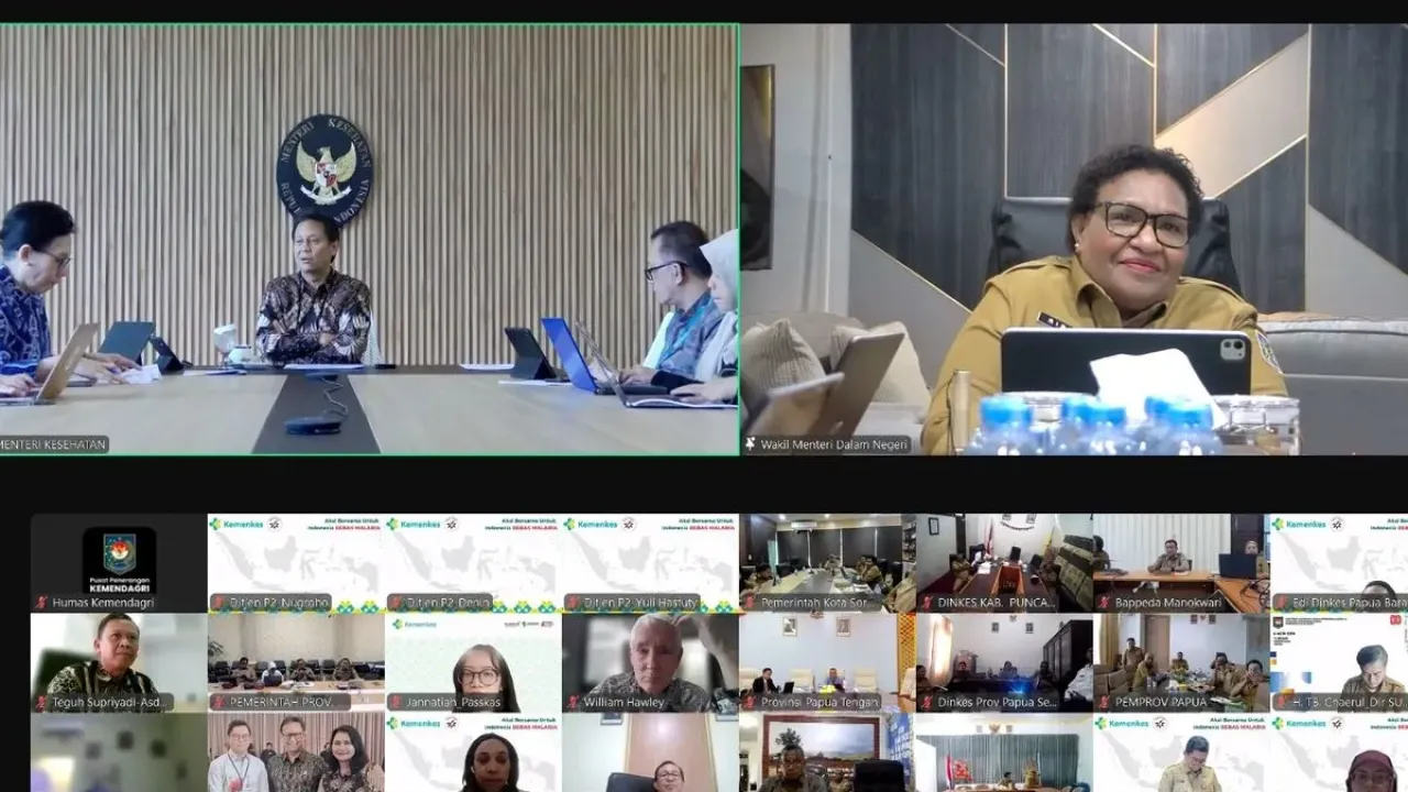 Wakil Menteri Dalam Negeri (Wamendagri) Ribka Haluk dalam Rapat Evaluasi Bulanan Percepatan Eliminasi Malaria di Tanah Papua secara virtual dari Jakarta, Selasa (30/9/2025).