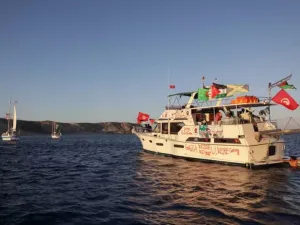 Boats, part of the Global Sumud Flotilla aiming to reach Gaza and break Israel