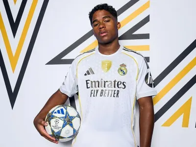 Endrick of Real Madrid CF poses for a portrait during the official Champions League 2025-26 portrait session 