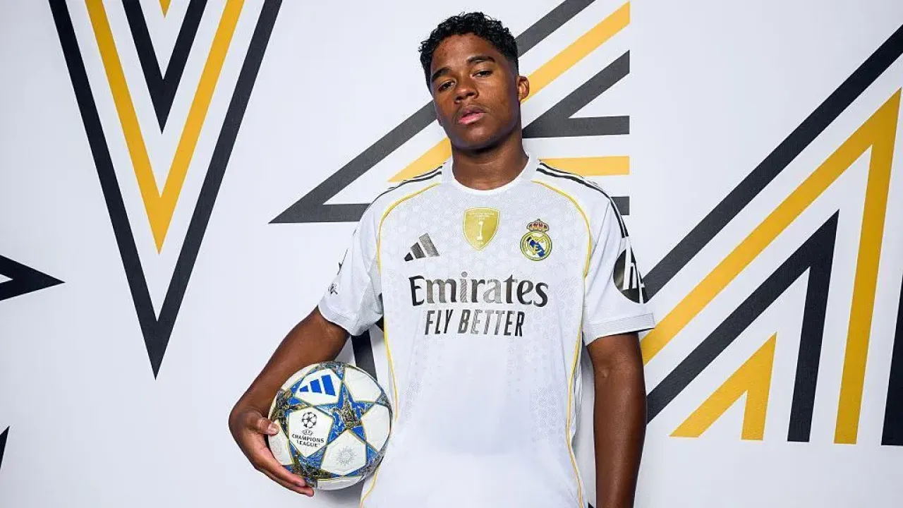 Endrick of Real Madrid CF poses for a portrait during the official Champions League 2025-26 portrait session 