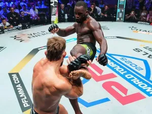 Fabian Edwards aims a kick at Dalton Rosa