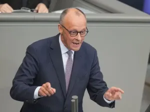 German Chancellor Friedrich Merz speaks during the general debate in the budget week in the Bundestag. Michael Kappeler/dpa