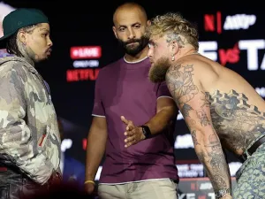 Gervonta Davis and a topless Jake Paul face off