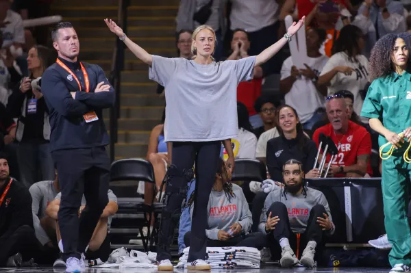 Indiana Fever guard Sophie Cunningham reacts to a call against the Atlanta Dream.