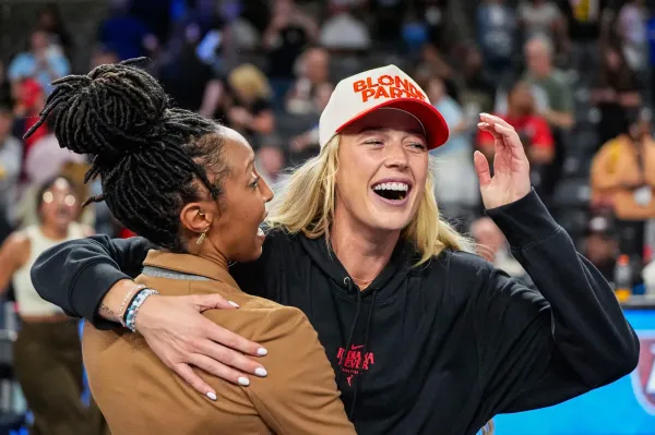 Indiana Fever player Sophie Cunningham reacts after the Fever defeated the Atlanta Dream.