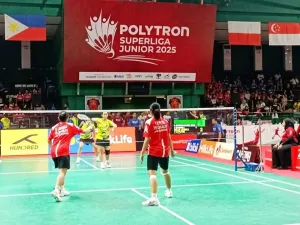 Keseruan ajang bulu tangkis Polytron Superliga Junior 2025 yang digelar di GOR Jati, Kudus, Jawa Tengah, mulai Senin (15/9/2025) hingga Minggu (21/9/2025). 