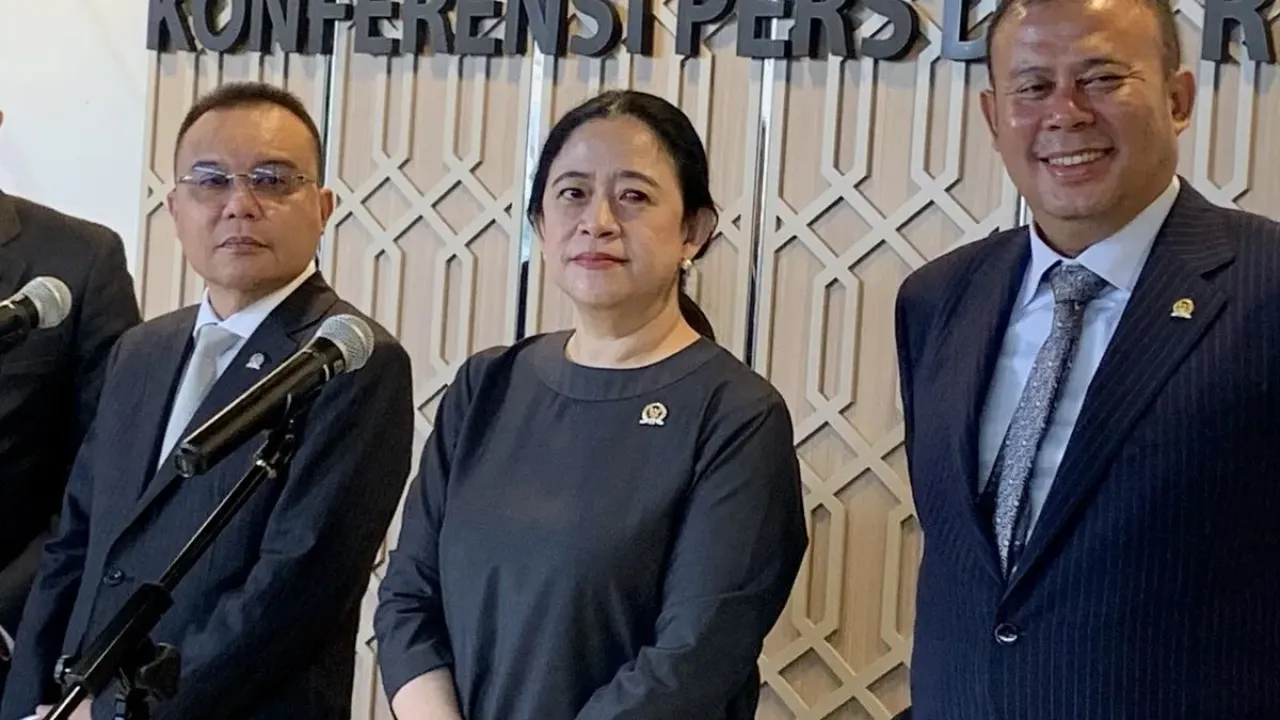 Ketua Dewan Perwakilan Rakyat (DPR) RI Puan Maharani saat konferensi pers di di Kompleks Senayan, Jakarta Pusat, Selasa (23/9/2025).