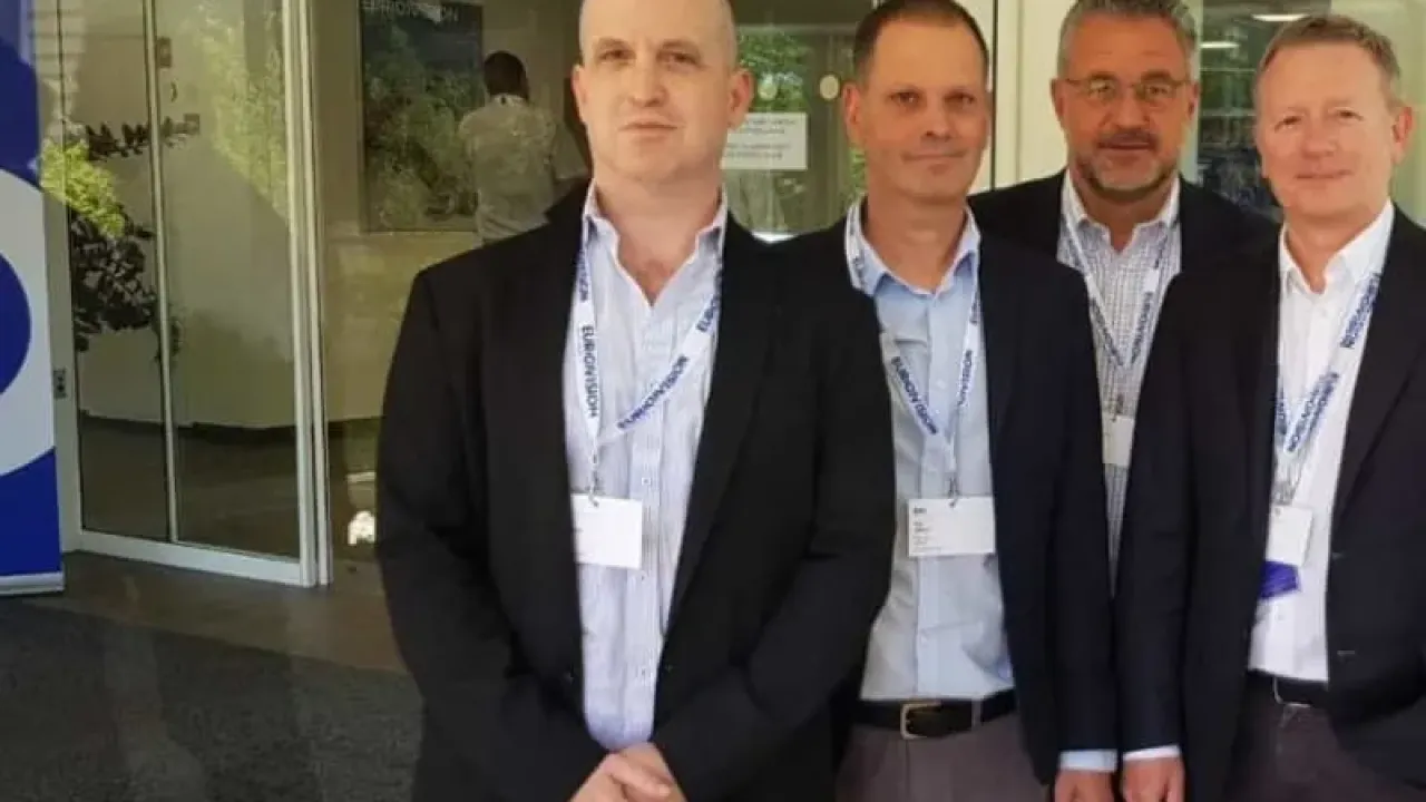 (L to R) Kan CEO Eldad Koblenz, Kan chairman Gil Omer, Frank-Dieter Freiling and Jon Ola Sand of the EBU (credit: COURTESY KAN)