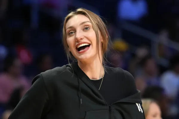 LA Sparks forward Cameron Brink watches during the game against the Seattle Storm.