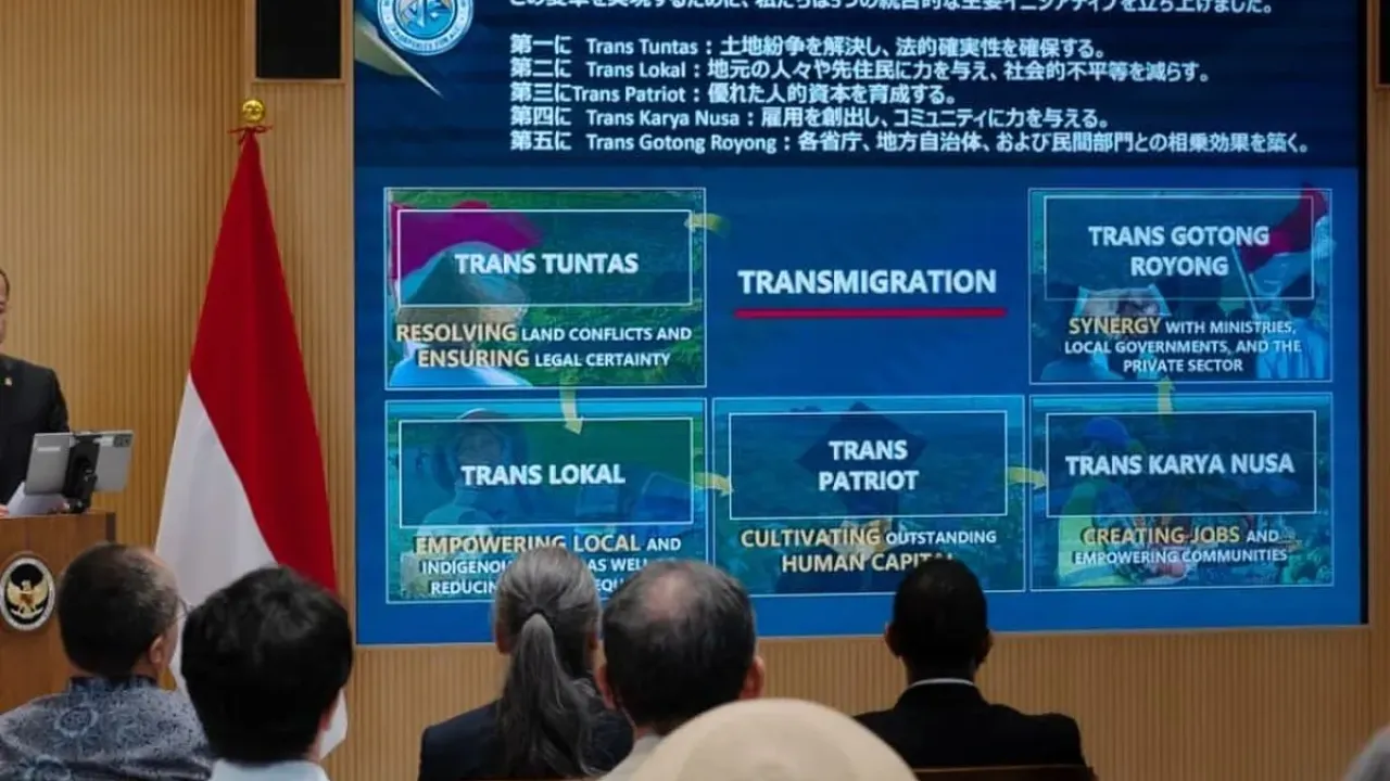 Menteri Transmigrasi (Mentrans) M Iftitah Sulaiman Suryanagara dalam Business Forum di Osaka Expo, Jepang, Senin (29/9/2025).