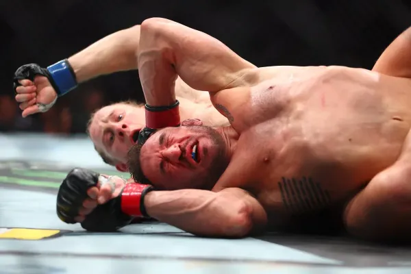 Paddy Pimblett (left) controlled Michael Chandler before stopping him in round three (Getty Images)