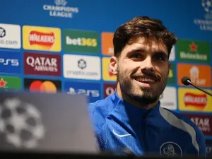 Pedro Neto of Chelsea speaks to the media