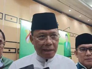 Plt Ketum PPP Mardiono saat ditemui di acara doa bersama menuju Muktamar X di Hotel Grand Boutique Kemayoran, Jakarta, Jumat (26/9/2025).