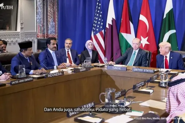 Presiden Amerika Serikat (AS) Donald Trump memuji pidato Presiden RI Prabowo Subianto di PBB, New York, Amerika Serikat, Selasa (23/9/2025).
