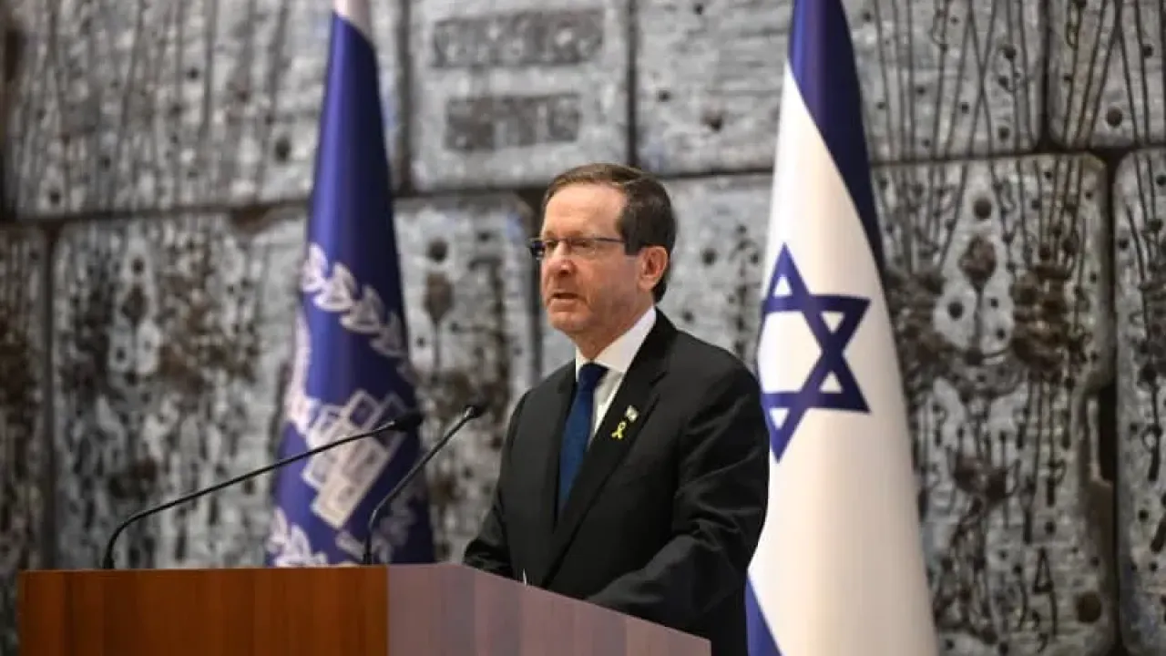 President Isaac Herzog speaks at the President