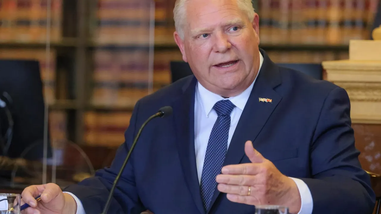 <span>Doug Ford at the State House Library on 16 June 2025.</span><span>Photograph: Boston Globe/Getty Images</span>