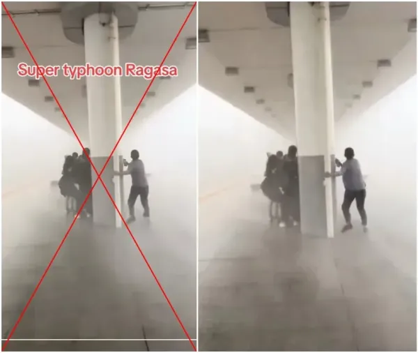 <span>Screenshot comparison of the falsely shared video (L) and a corresponding screenshot from an old Taiwanese media report</span>