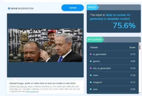 <span>Screenshot from Hive Moderation results, taken on September 22, 2025 </span>