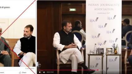 <span>Screenshot of the image in the false post (left) and the YouTube video of Rahul Gandhi (right)</span>