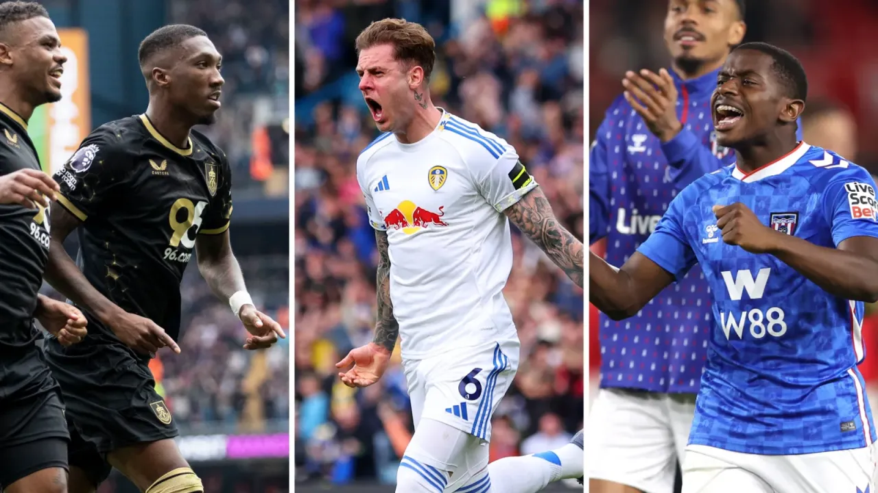Split graphic: Burnley&#39;s Jaidon Anthony, Leeds&#39; Joe Rodon and Sunderland&#39;s Noah Sadiki celebrate
