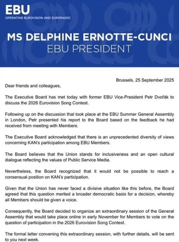 Statement from EBU president Delphine Ernotte Cunci 