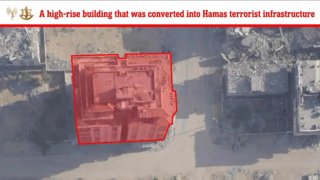The Gaza City high rise that the IDF struck on September 28, 2025. (photo credit: IDF SPOKESMAN’S UNIT)