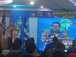 Wakil Gubernur Jakarta, Rano Karno saat menghadiri agenda Rapimpurda DPD KNPI DKI Jakarta, di sebuah hotel di Jakarta, Sabtu (27/9/2025) 